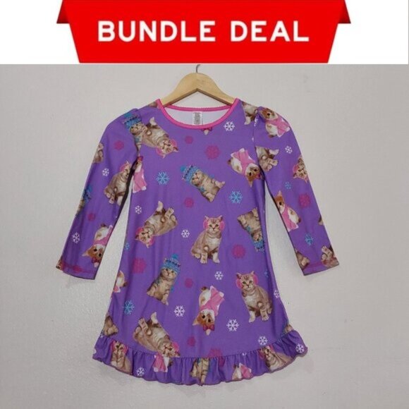 🌺 Bundle Only 🌺 Girls' Flannel Purple Nightgown Kitties Snowflakes - S (6/6X) - Picture 1 of 5